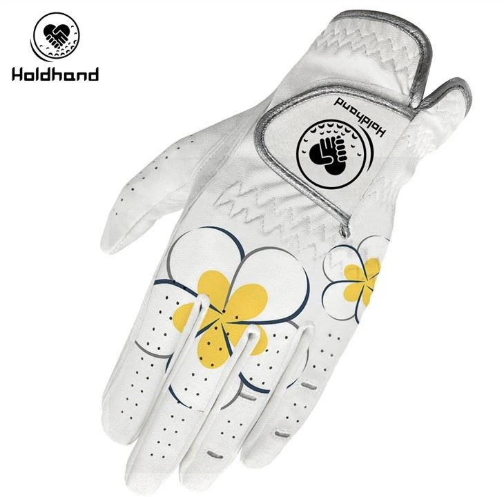 Beauty Flower Pattern Genuine Leather Custom Design Cabretta Golf Gloves