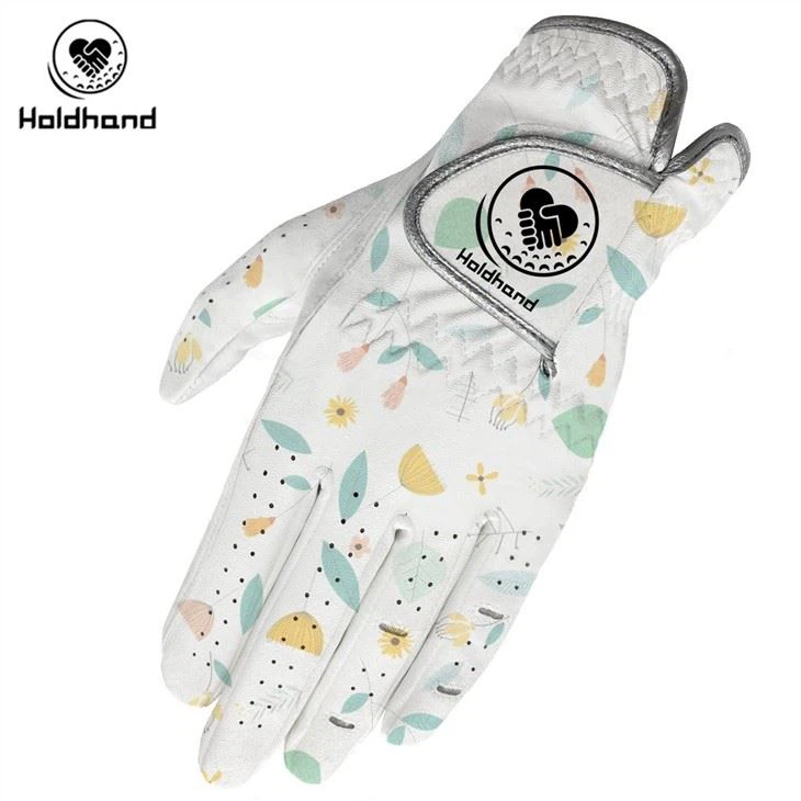 Hot Sales Oem Ladies Compression-Fit Synthetic Golf Glove With Green Printing