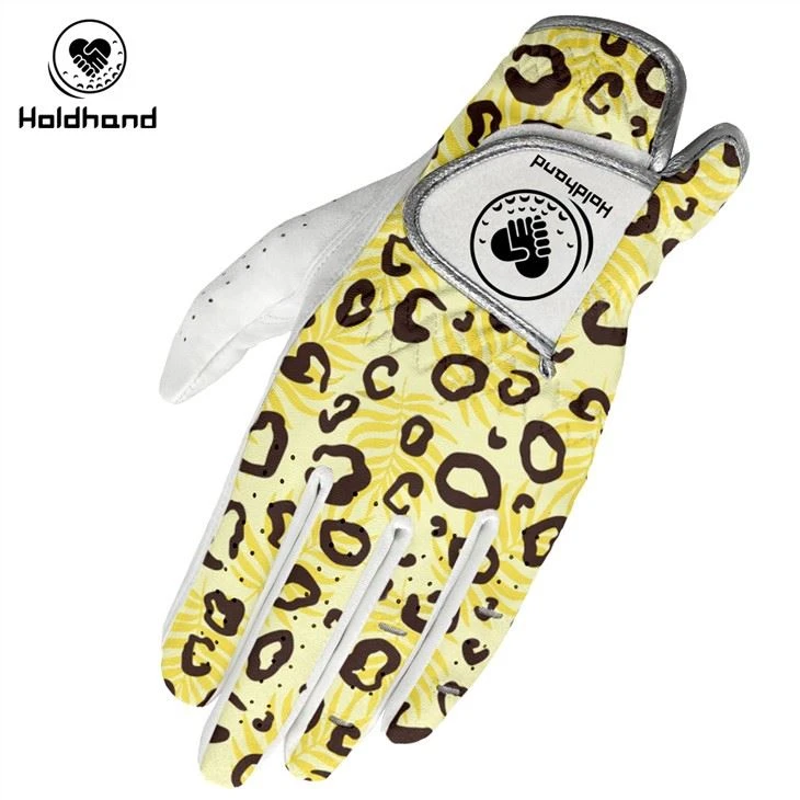 Mănuși de golf din piele PU cu imprimeu galben de leopard Personalizare OEM pentru golf